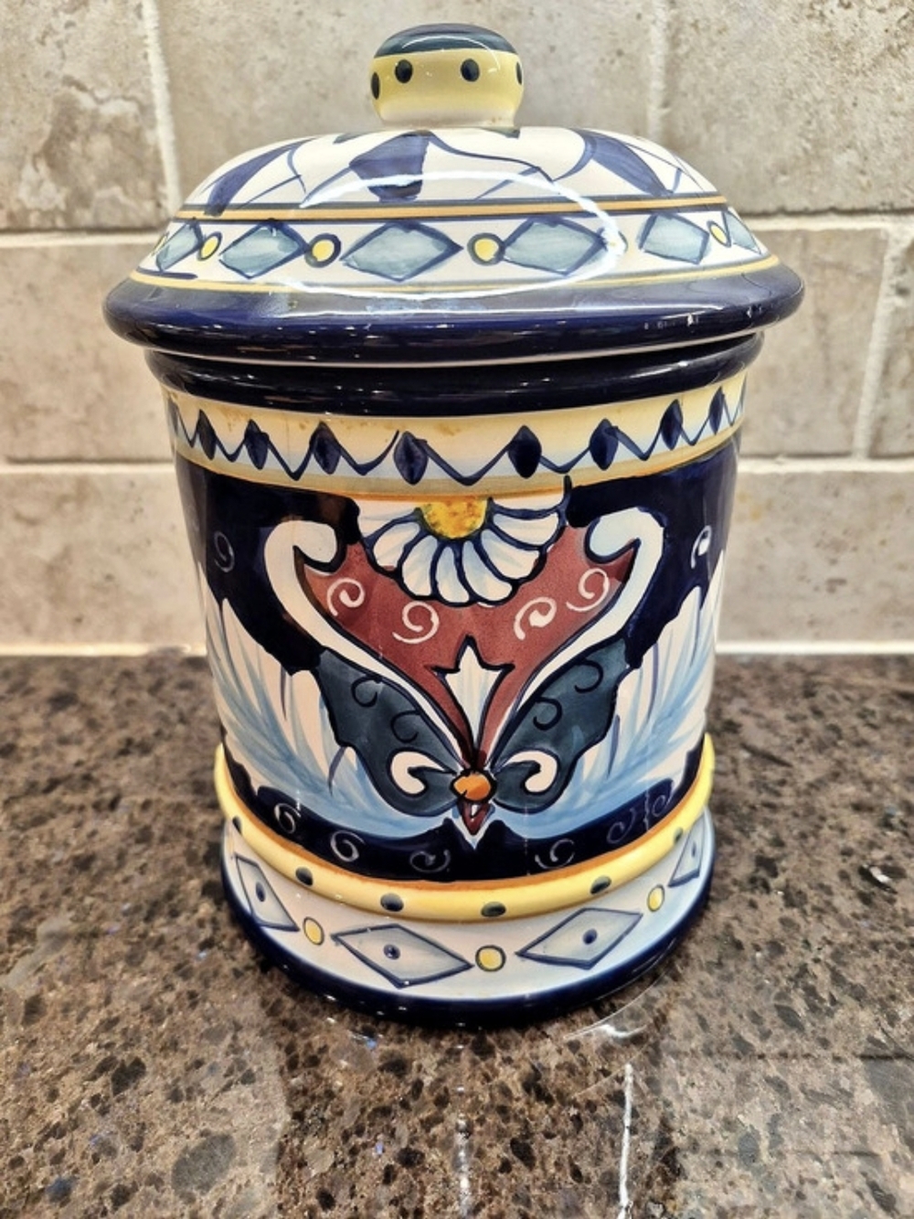 Chino Hand-Painted Ceramic Kitchen Canister Cookie Biscotti Jar